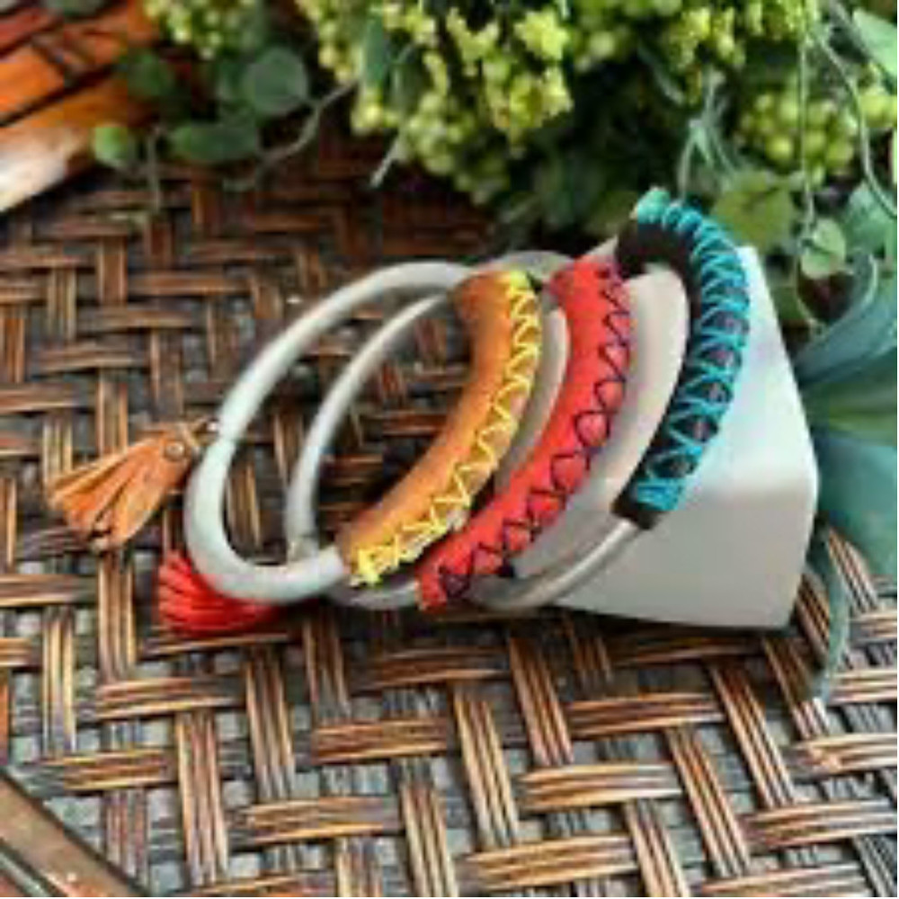 Noonday Collection Metal and Leather Bangle Bracelets with Tassel